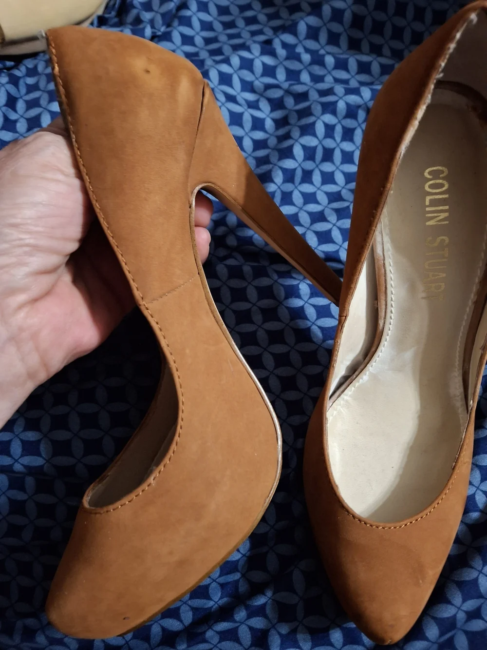 Colin Stuart Cognac Brown Pointed Toe Suede High Heel Pumps
